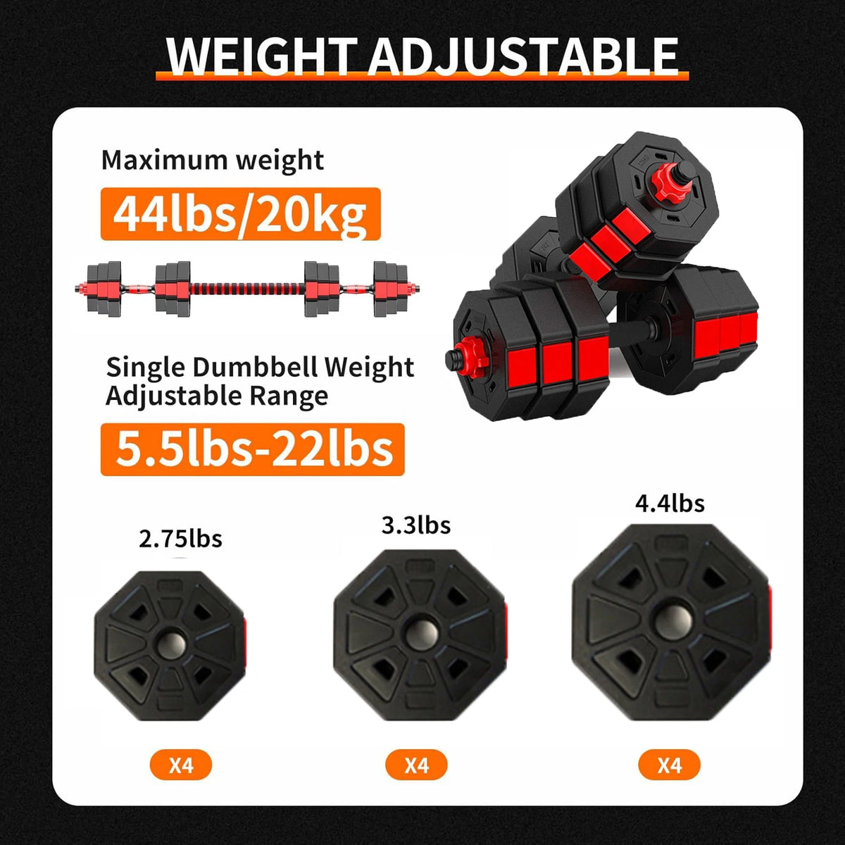 Adjustable Dumbbell to Barbell Fitness Set