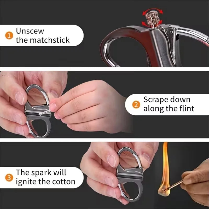 Durable Metal Keychain Fire Starter Requires No Batteries.